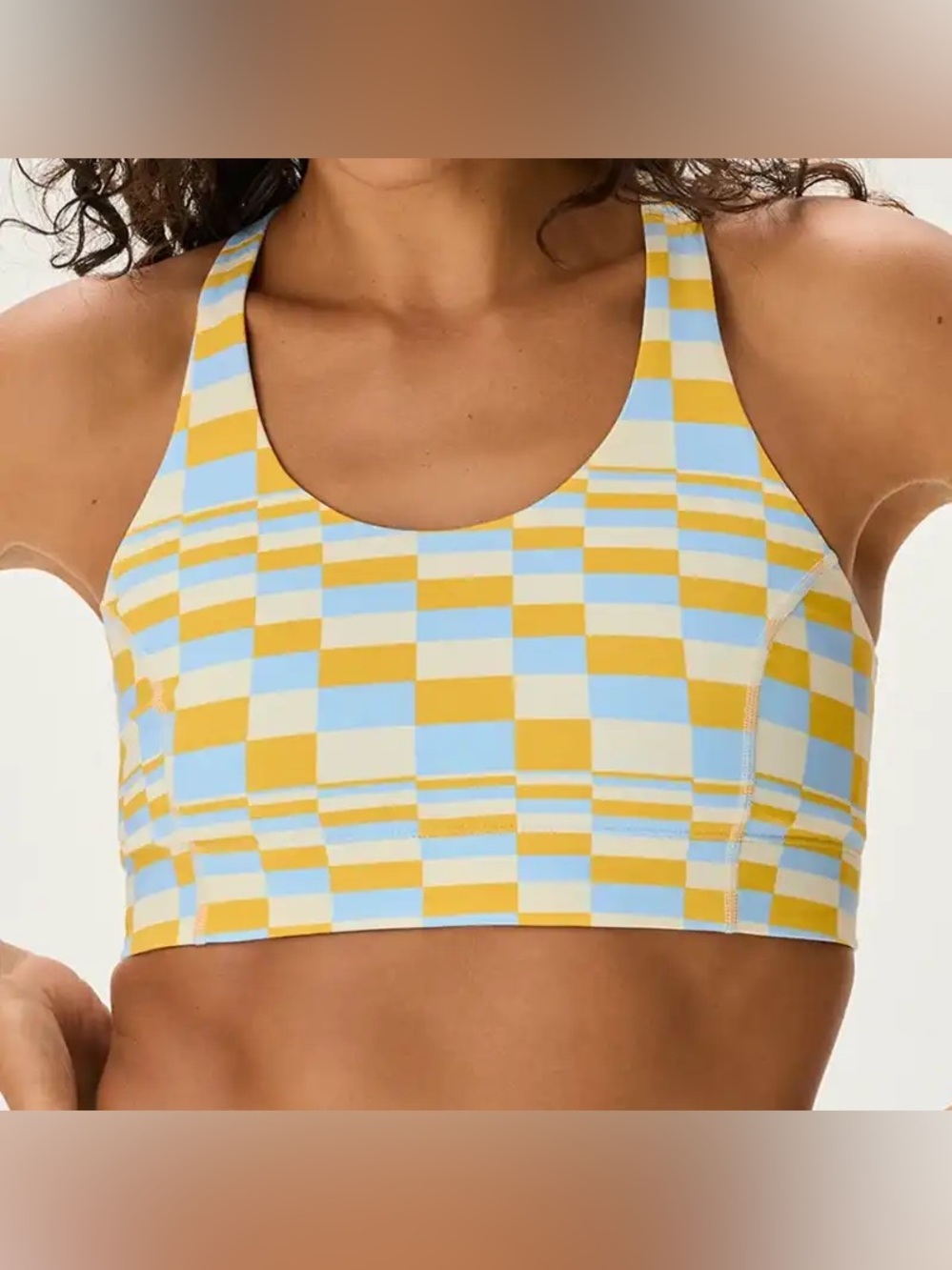 Outdoor Voices Doing Things Bra - Checkered light blue and yellow